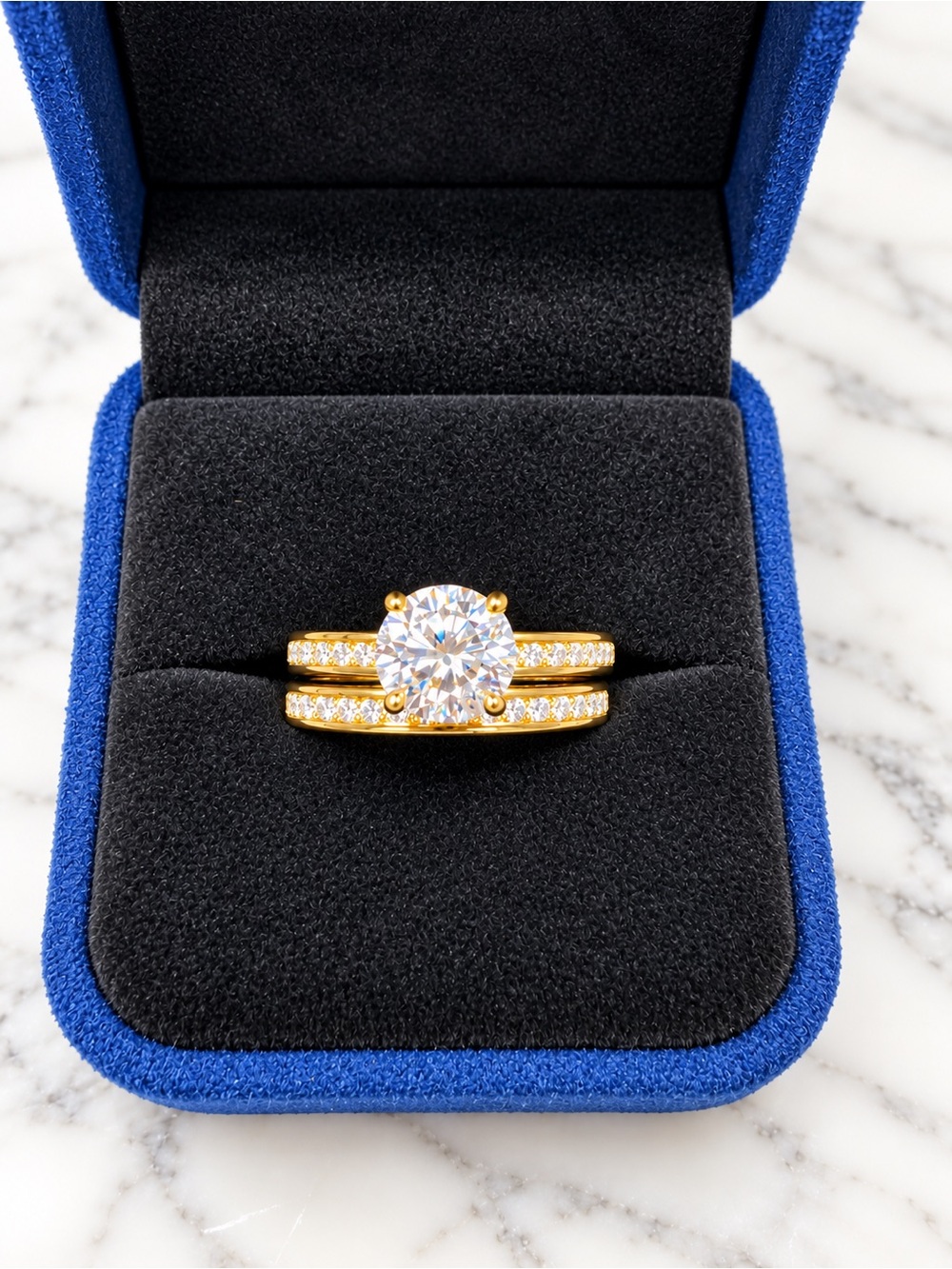 3.74 CTW Moissanite Bridal Ring Set D VVS Gold Over Sterling Silver Size 7 NWT